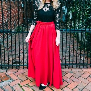 Red/Burgundy Maxi Skirt with Waist Tie Bow